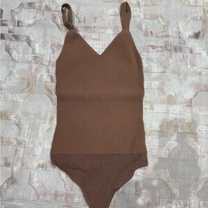Brown Ribbed Bodysuit